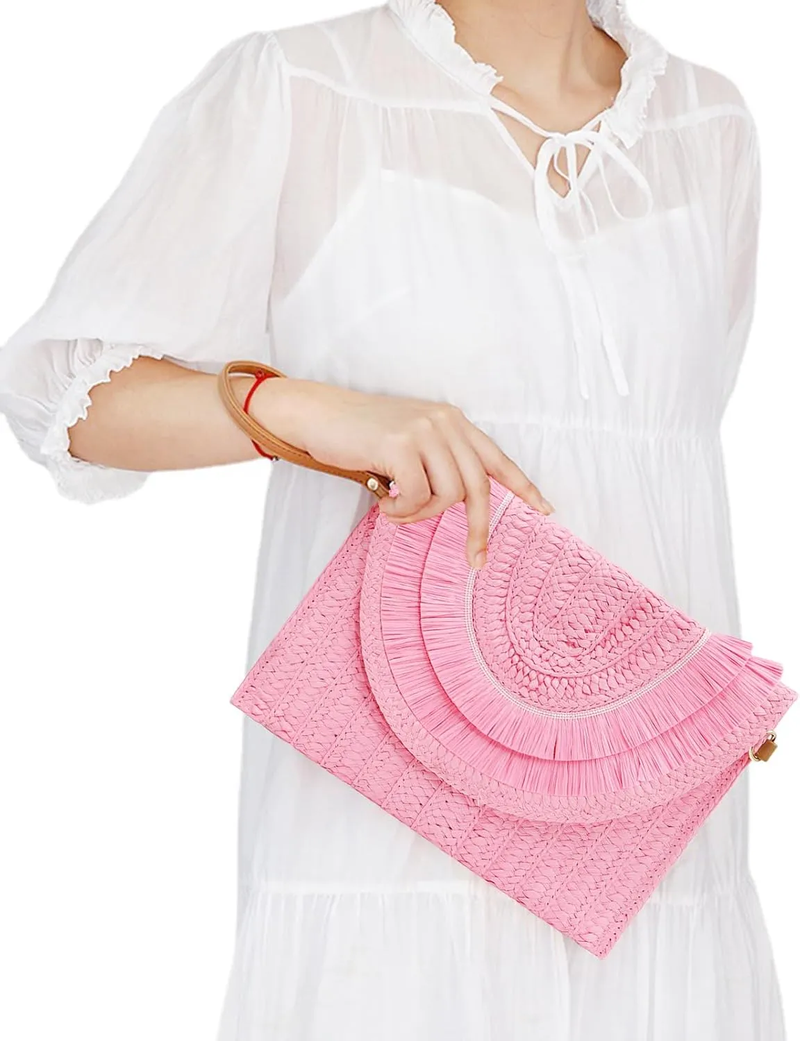 Crossbody Bags for Women, Straw Clutch Purses, Bohemian Handmade Woven Envelope Package, Tassel Handbags for Women