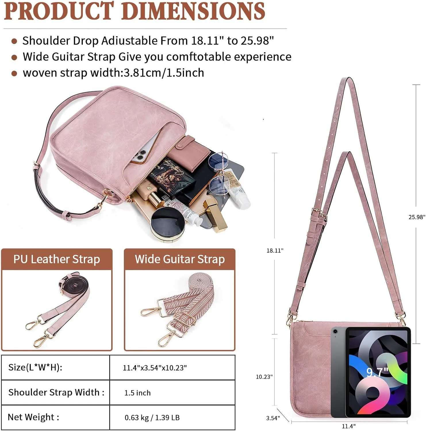 Crossbody Bags For Women Trendy Vegan Leather Travel Bags Shoulder Purses For Women With 2 Adjustable Strap