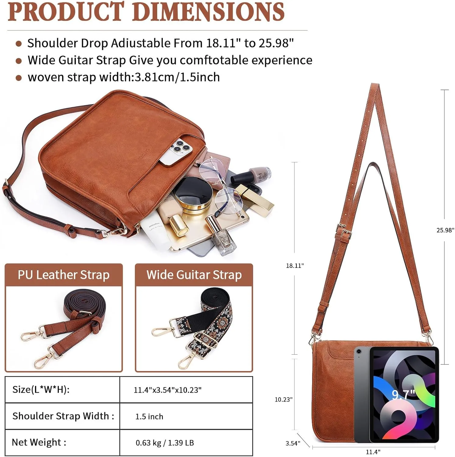 Crossbody Bags For Women Trendy Vegan Leather Travel Bags Shoulder Purses For Women With 2 Adjustable Strap