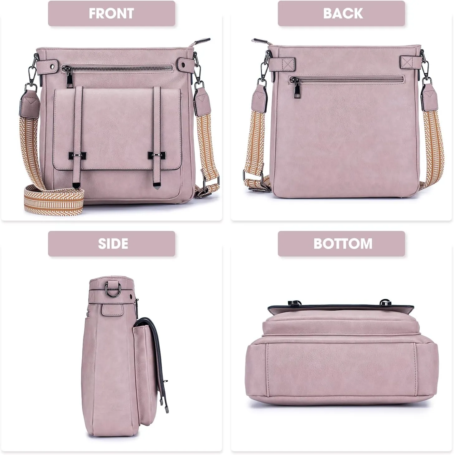 Crossbody Bags for Women,Multi Pocket Crossbody Purses Vegan Leather Shoulder Handbags Travel Purse Adjustable Strap