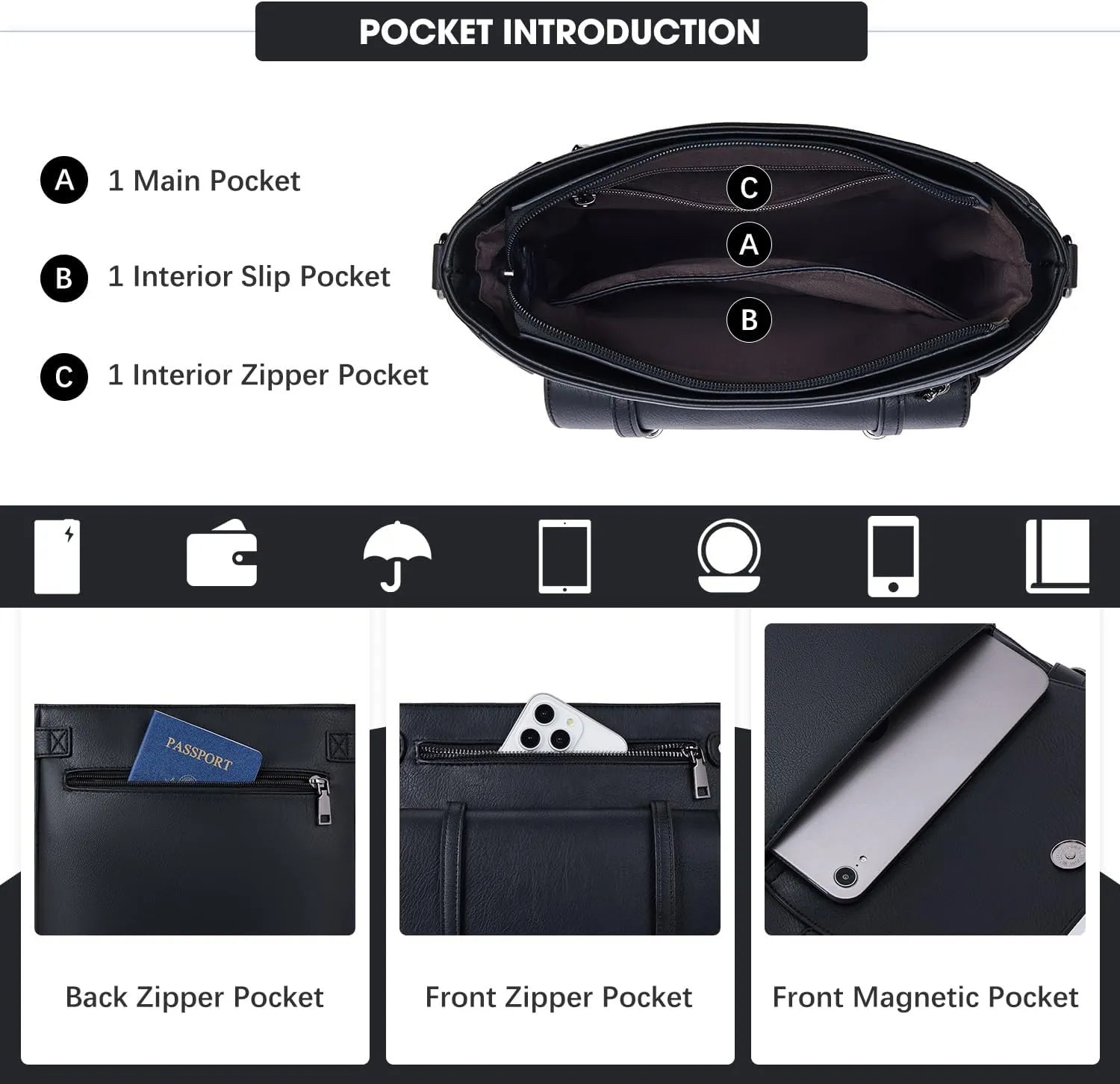 Crossbody Bags for Women,Multi Pocket Crossbody Purses Vegan Leather Shoulder Handbags Travel Purse Adjustable Strap