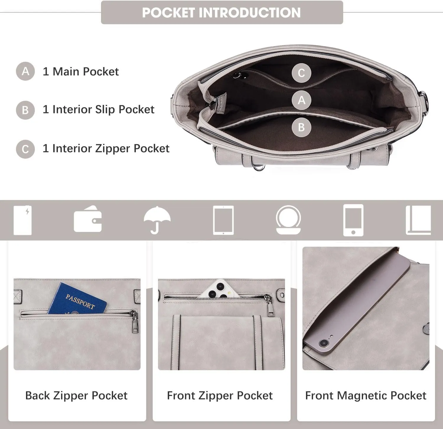 Crossbody Bags for Women,Multi Pocket Crossbody Purses Vegan Leather Shoulder Handbags Travel Purse Adjustable Strap