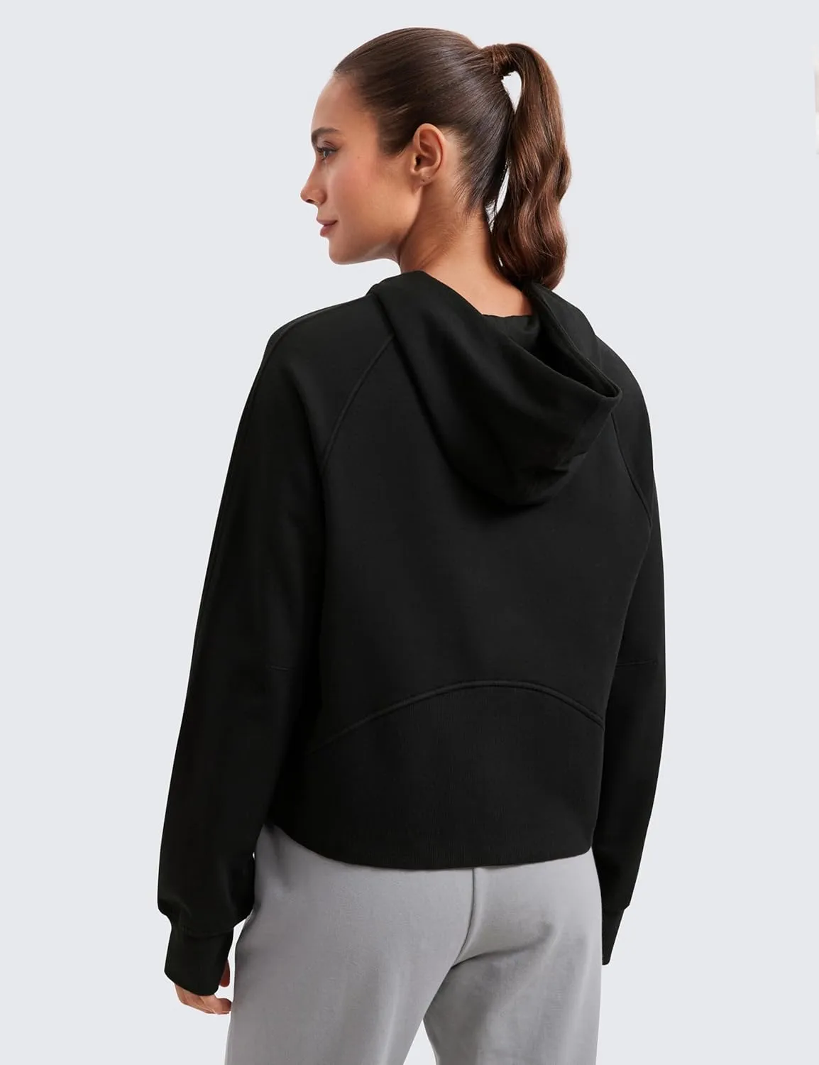 CRZ YOGA Womens Fleece Mock Neck Hoodie Oversized Pullover Long Sleeve Casual Workout Hooded Sweatshirts with Thumb Hole