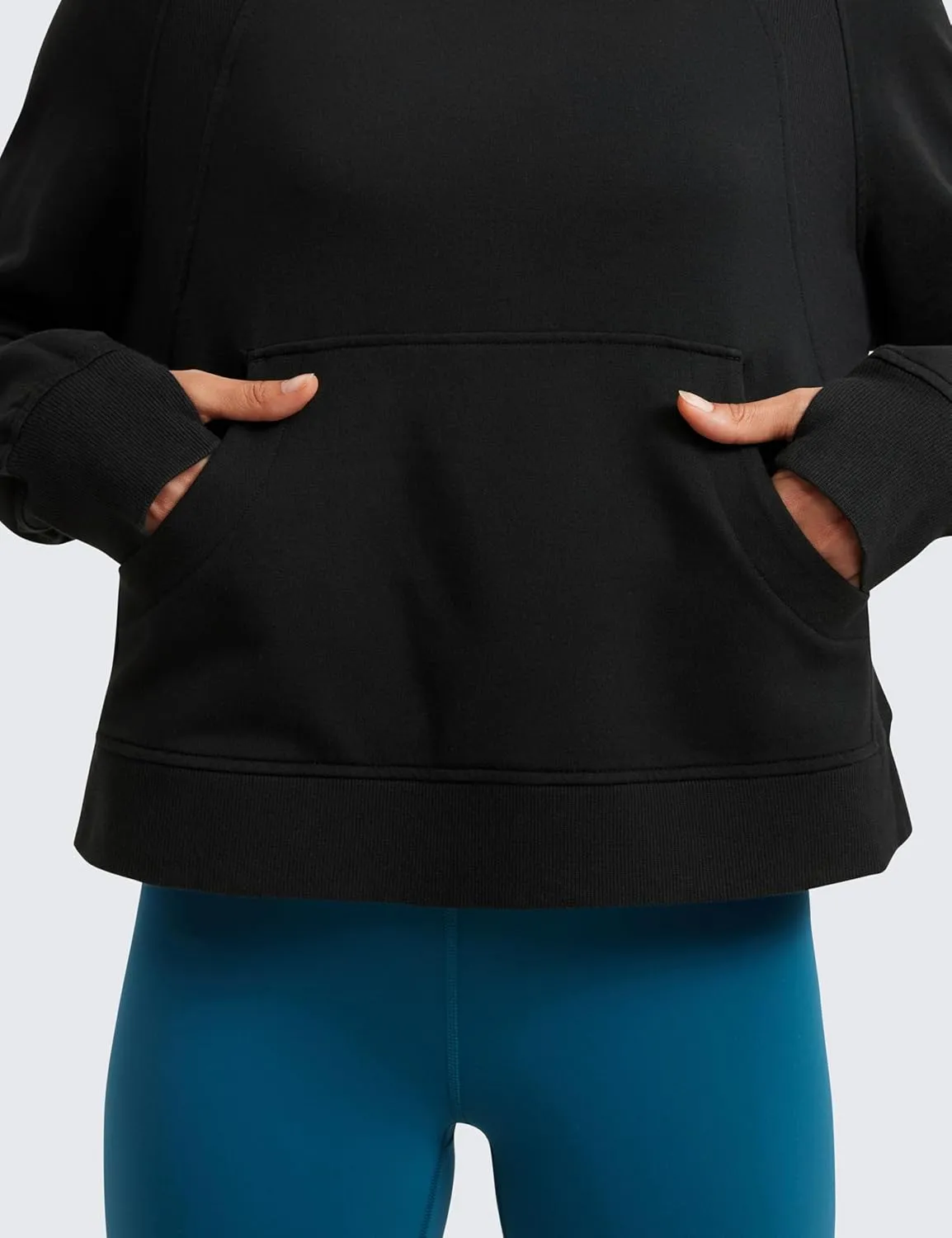 CRZ YOGA Womens Fleece Mock Neck Hoodie Oversized Pullover Long Sleeve Casual Workout Hooded Sweatshirts with Thumb Hole