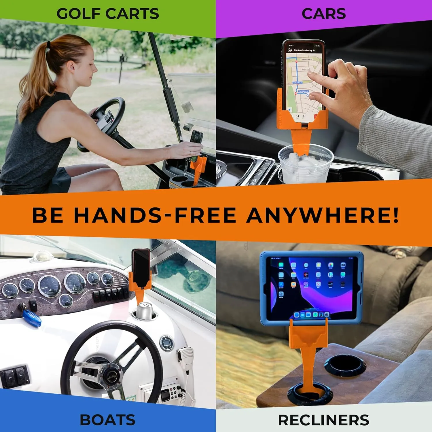 Cup Holder Phone Holders for Your Car Cupholder - Made in USA - Cup Holder Phone Mount for Car, Universal Compatible with All Smartphones, iPhone, Samsung Google Android Cellphone Stand Pumpkin Orange