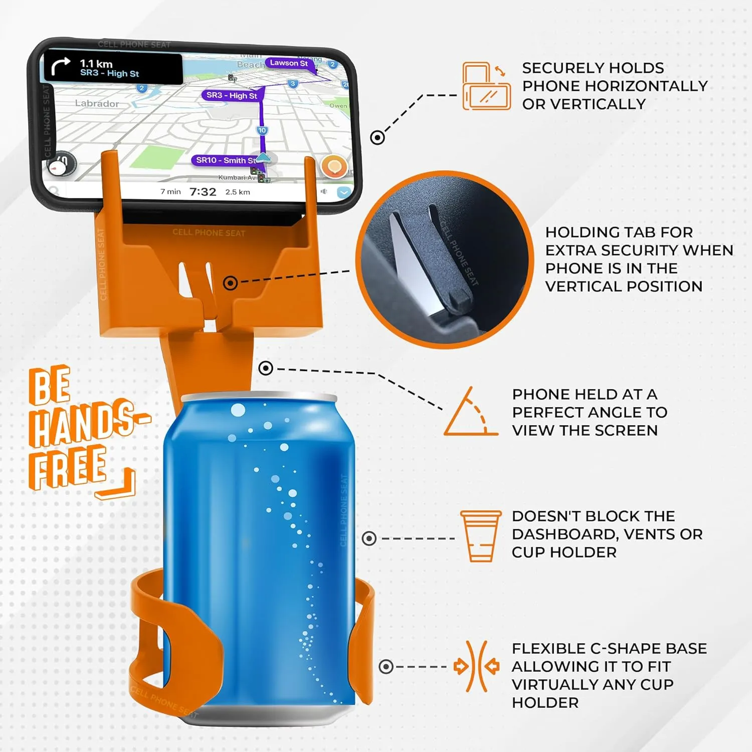 Cup Holder Phone Holders for Your Car Cupholder - Made in USA - Cup Holder Phone Mount for Car, Universal Compatible with All Smartphones, iPhone, Samsung Google Android Cellphone Stand Pumpkin Orange