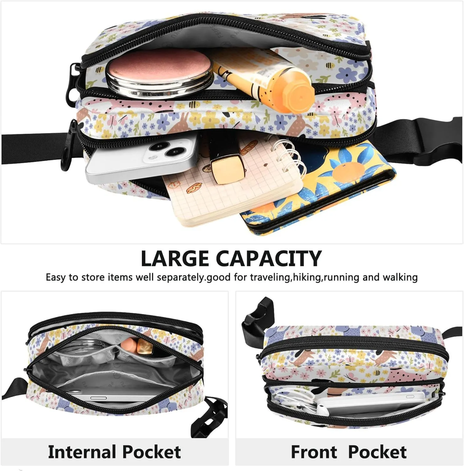 Custom Cartoon Dogs Flowers Waterproof Women Fanny Packs Anti Theft Belt Bag Pattern Waist Pack for Women