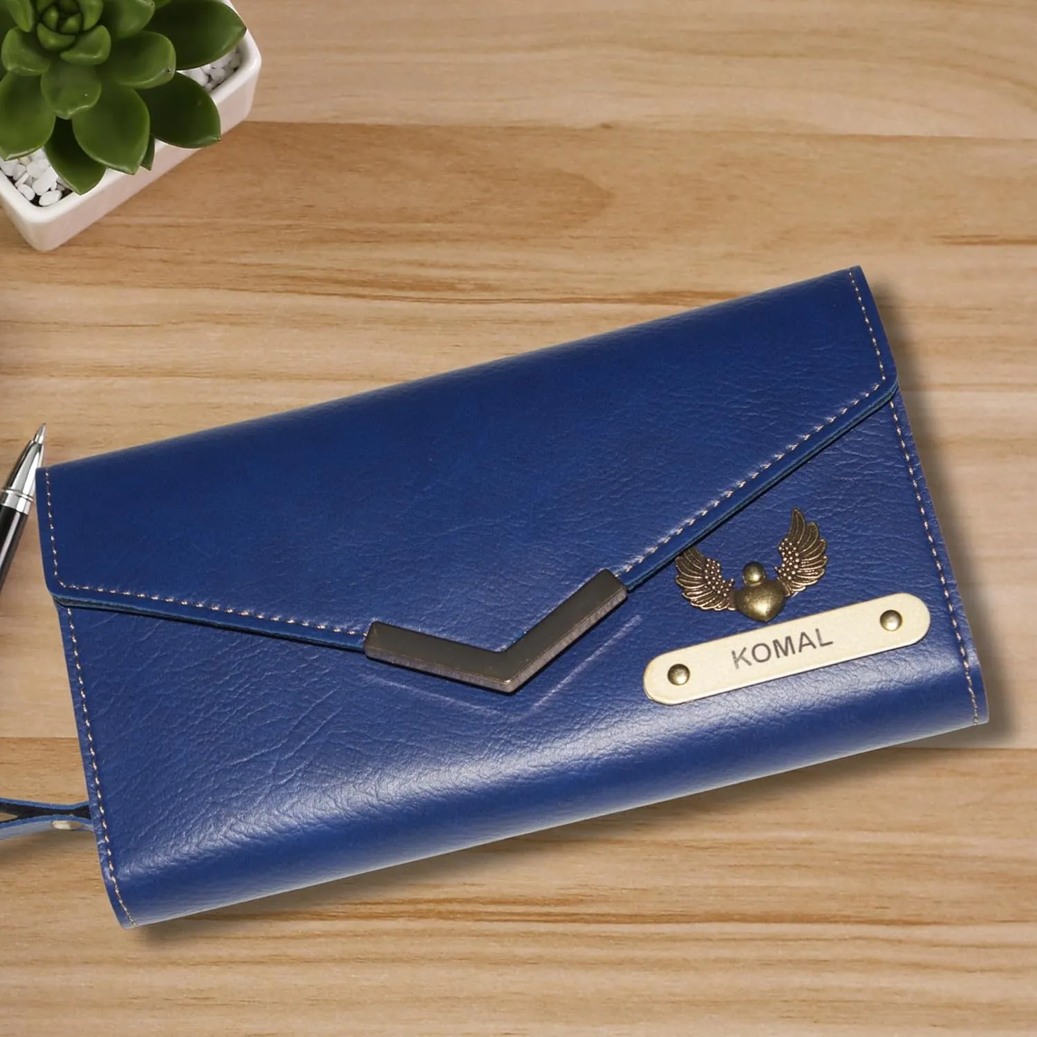 Customized Leather Purse for Women | Personalized Ladies Handbag, Clutch for Ladies, Wives and Mothers, Blue, Classic