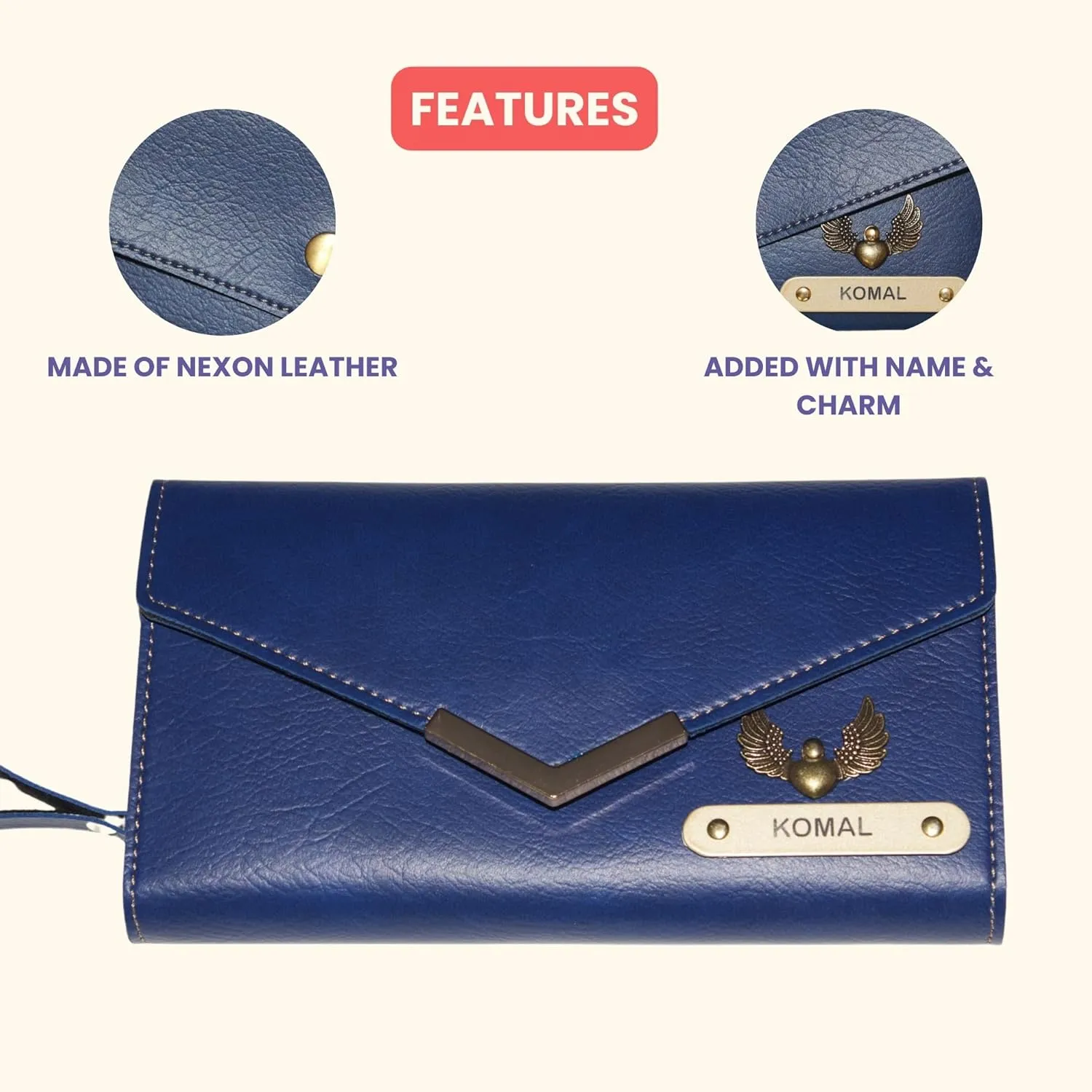 Customized Leather Purse for Women | Personalized Ladies Handbag, Clutch for Ladies, Wives and Mothers, Blue, Classic