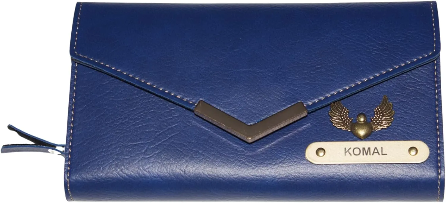 Customized Leather Purse for Women | Personalized Ladies Handbag, Clutch for Ladies, Wives and Mothers, Blue, Classic