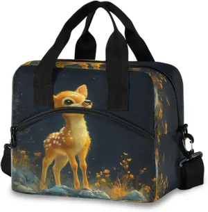 Cute Deer Lunch Box for Men Women Adults Insulated Lunch Bag Cooler Bag with Adjustable Shoulder Strap for Work Picnic Travel