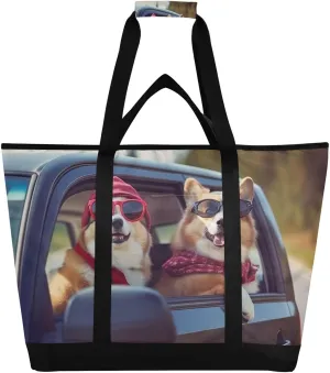 Cute Dog Reusable Insulated Lunchbox Cooler Bag, Leakproof Kitchen Grocery Bag Collapsible Portable Cooler Tote Bag for Picnic, Camping, Office, Travel