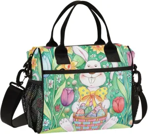 Cute Easter Bunny Color Protein Rabbit Lunch Bag Insulated Lunch Box for Women Cooler Bag Reusable Lunch Tote Bag Men Leakproof Lunchbox with Shoulder Strap School Work Picnic