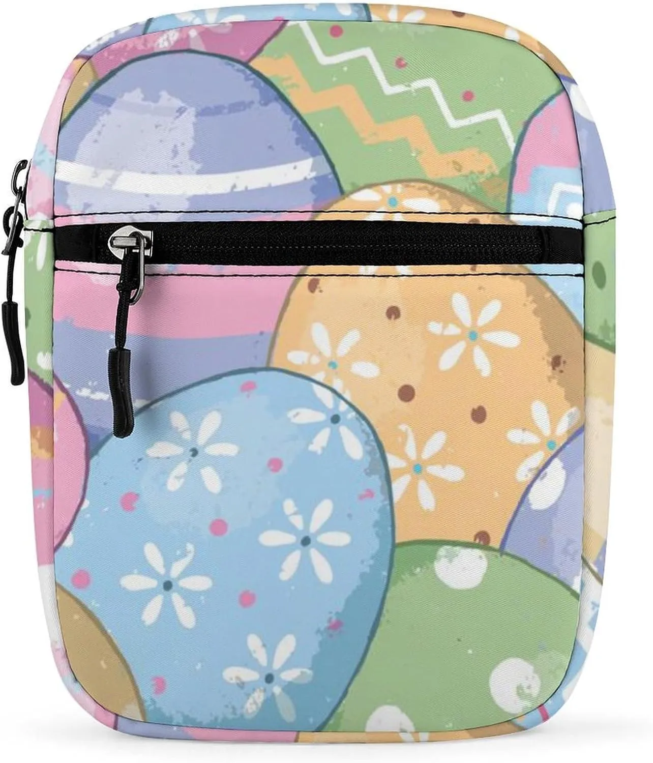 Cute Easter Eggs Small Satchel Bag Handdrawn Pastel Colorful Mini Purse Crossbody Messenger Bag for Men Women Shoulder CrossBody HandBag