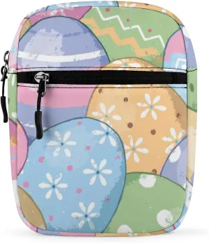 Cute Easter Eggs Small Satchel Bag Handdrawn Pastel Colorful Mini Purse Crossbody Messenger Bag for Men Women Shoulder CrossBody HandBag