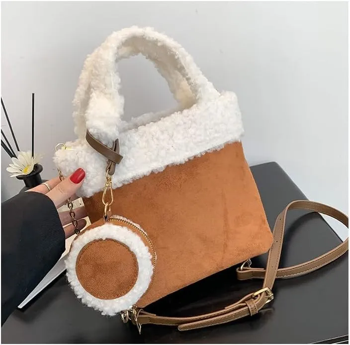Cute Fuzzy Handbag Purse for Women, Fleece Tote Bag Shoulder Bag Sling Purse Sherpa Tote Bag Crossbody Bag Women Gifts