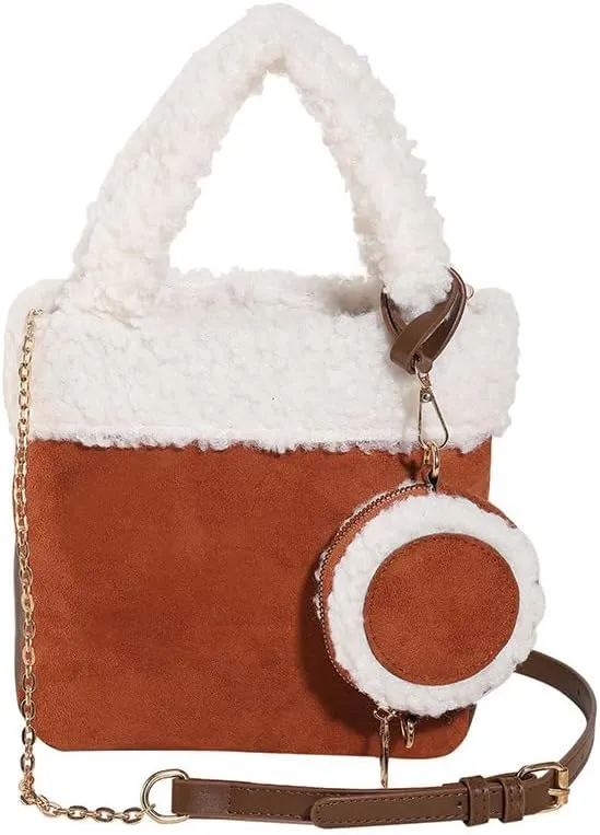 Cute Fuzzy Handbag Purse for Women, Fleece Tote Bag Shoulder Bag Sling Purse Sherpa Tote Bag Crossbody Bag Women Gifts