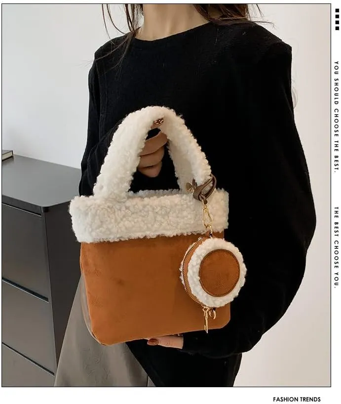 Cute Fuzzy Handbag Purse for Women, Fleece Tote Bag Shoulder Bag Sling Purse Sherpa Tote Bag Crossbody Bag Women Gifts