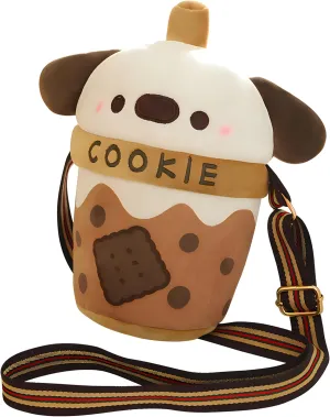 Cute Milk Tea Cup Dog Doll Shoulder Bag Plush Toy kawaii Pomeranian Doll Children's Birthday Gift,10inch女生生日礼物…