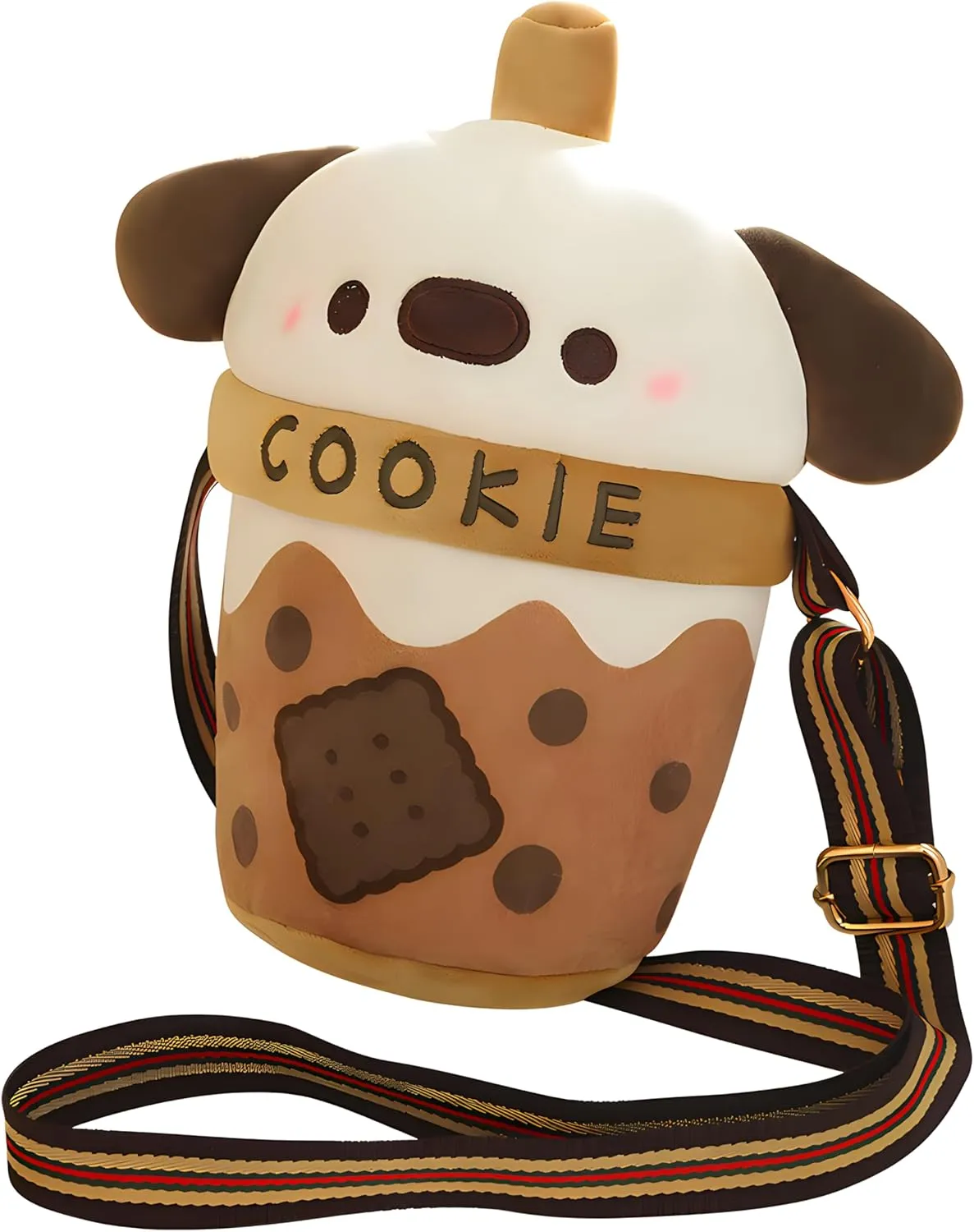 Cute Milk Tea Cup Dog Doll Shoulder Bag Plush Toy kawaii Pomeranian Doll Children's Birthday Gift,10inch女生生日礼物…