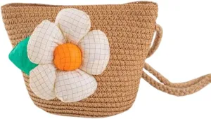 Cute Multi Colored Floral Straw Crossbody Shoulder Bag, Small Mini Purse for Girls