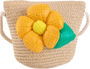 Cute Multi Colored Floral Straw Crossbody Shoulder Bag, Small Mini Purse for Girls