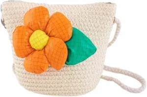 Cute Multi Colored Floral Straw Crossbody Shoulder Bag, Small Mini Purse for Girls