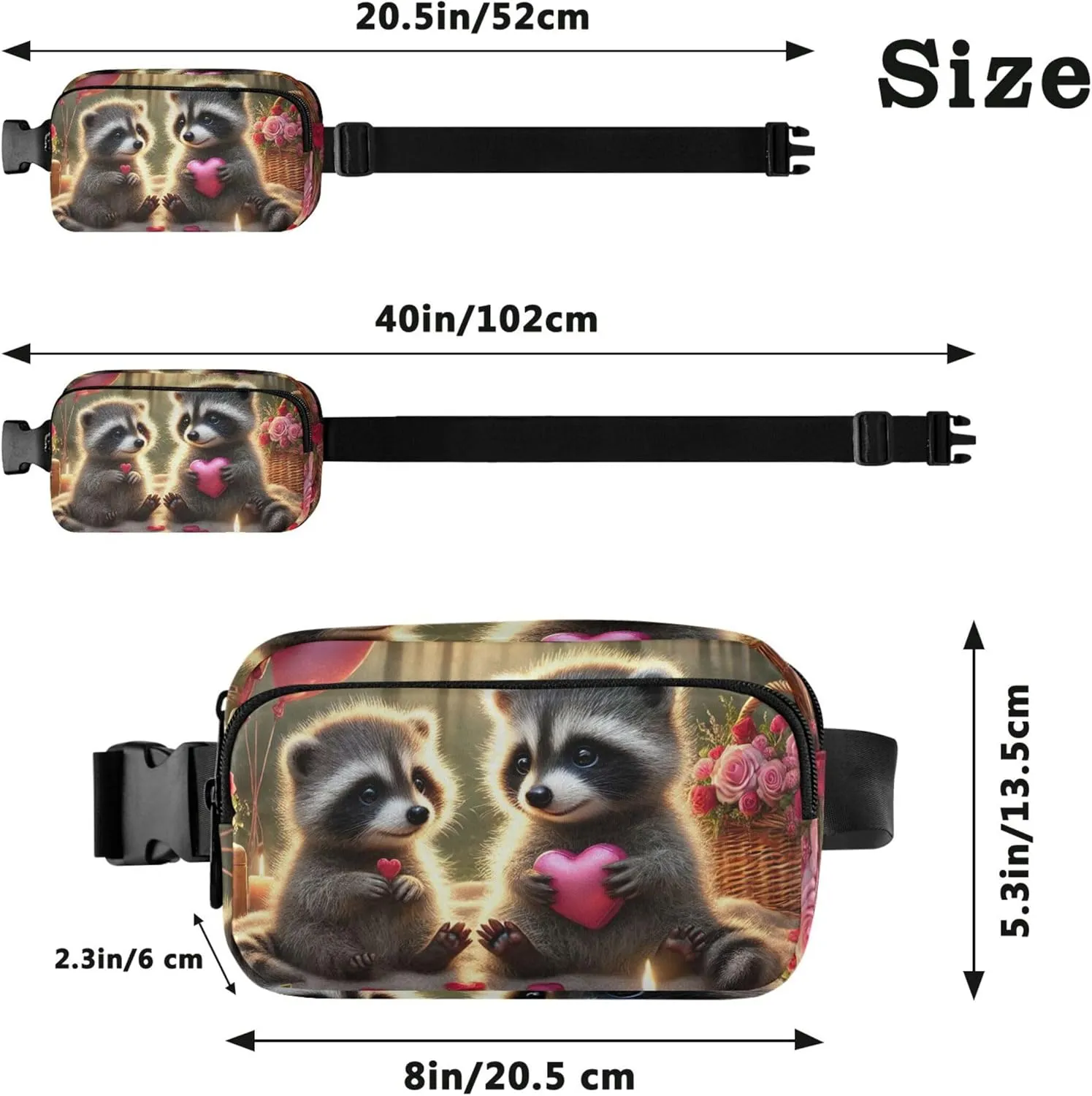 Cute Raccoon Candlelight Love Womens Fanny Pack Waterproof Anti Theft Belt Bag Cute Crossbody Waist Purse