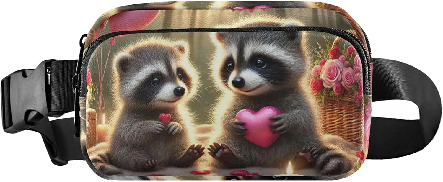Cute Raccoon Candlelight Love Womens Fanny Pack Waterproof Anti Theft Belt Bag Cute Crossbody Waist Purse