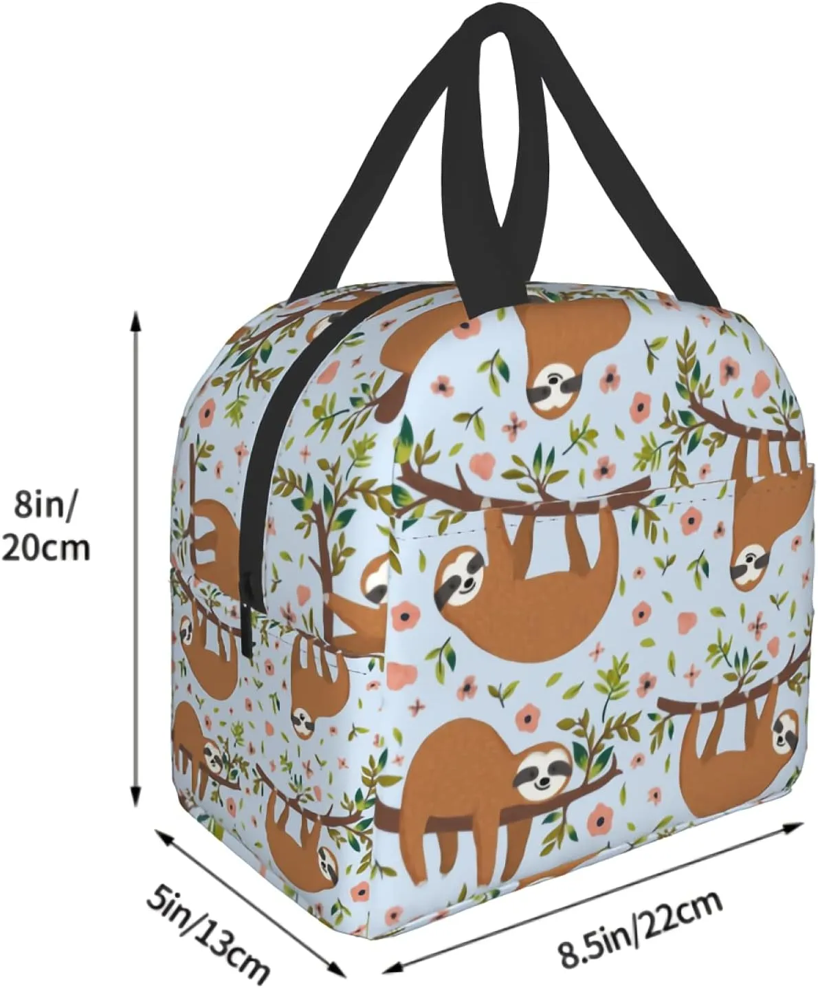 Cute Sloth Lunch Box for Kids Girls, Cartoon Animal Flower Trees Insulated Lunchbox Bento Tote Bag for Teens Back to School Women Men Travel