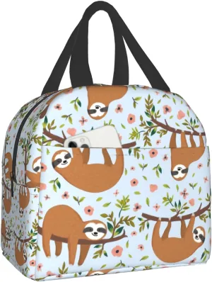 Cute Sloth Lunch Box for Kids Girls, Cartoon Animal Flower Trees Insulated Lunchbox Bento Tote Bag for Teens Back to School Women Men Travel