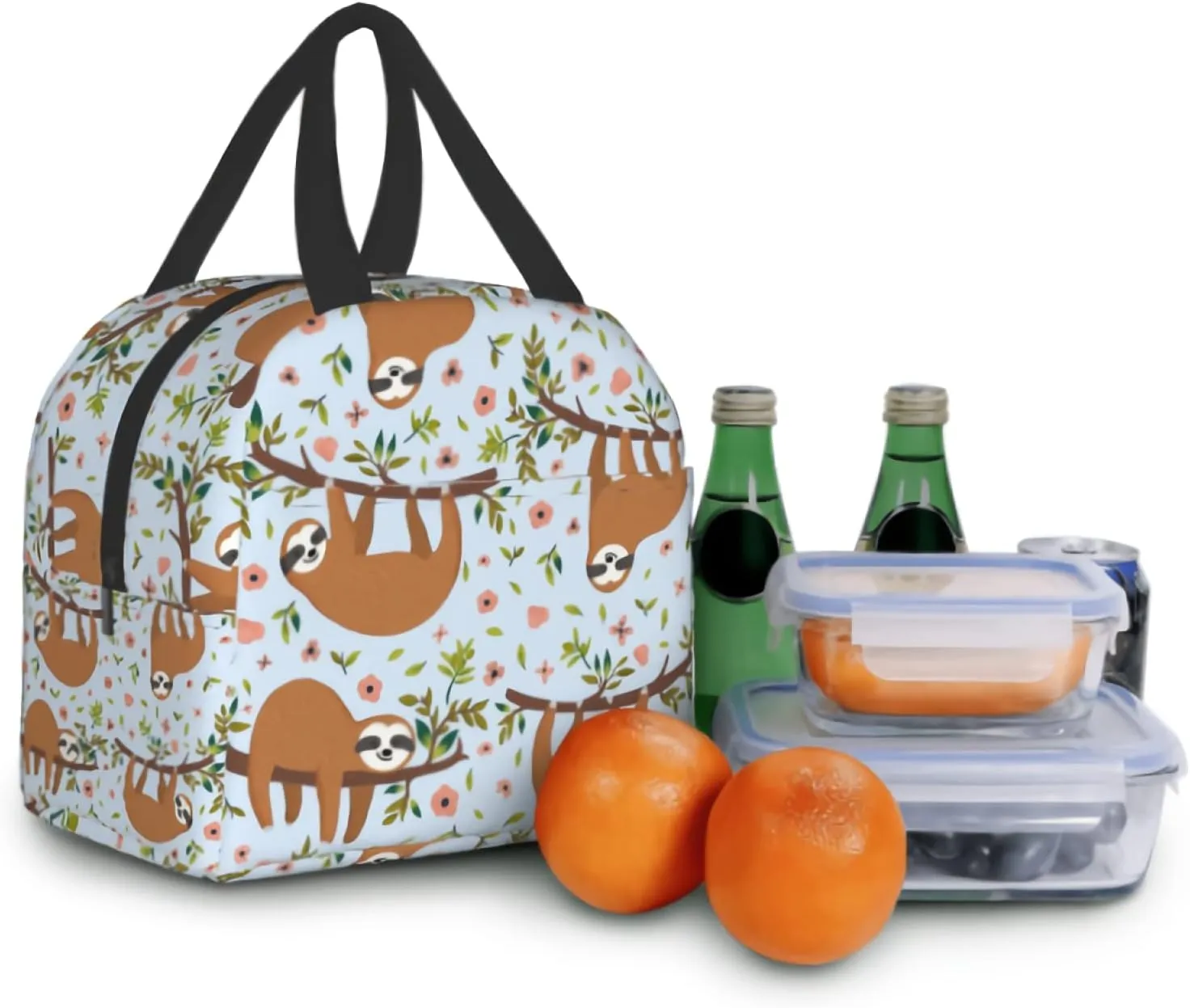 Cute Sloth Lunch Box for Kids Girls, Cartoon Animal Flower Trees Insulated Lunchbox Bento Tote Bag for Teens Back to School Women Men Travel
