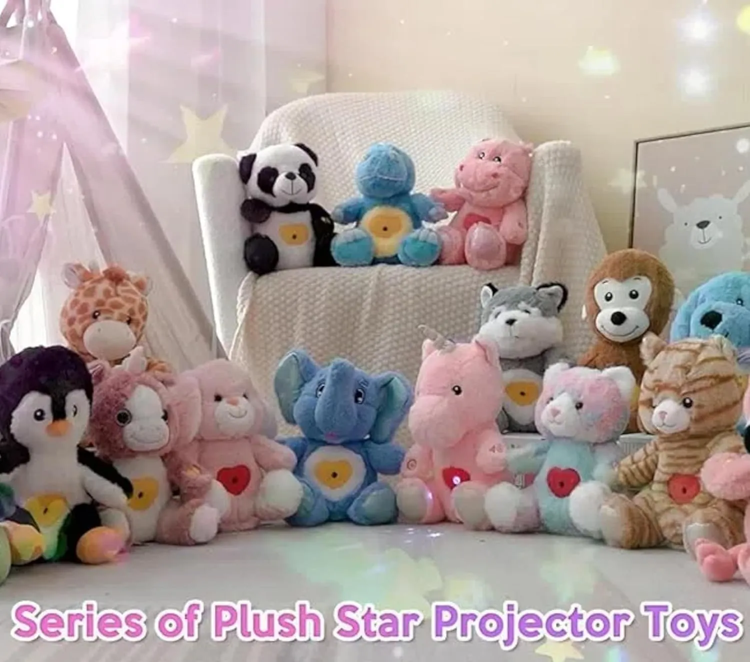 Cuteoy Plush Dirty Pink Unicorn Star Projector Musical Adjustable Singing Night Light Stuffed Animals Glowing Plushies Toy Gifts for Kids Birthday Easter Christmas,12''