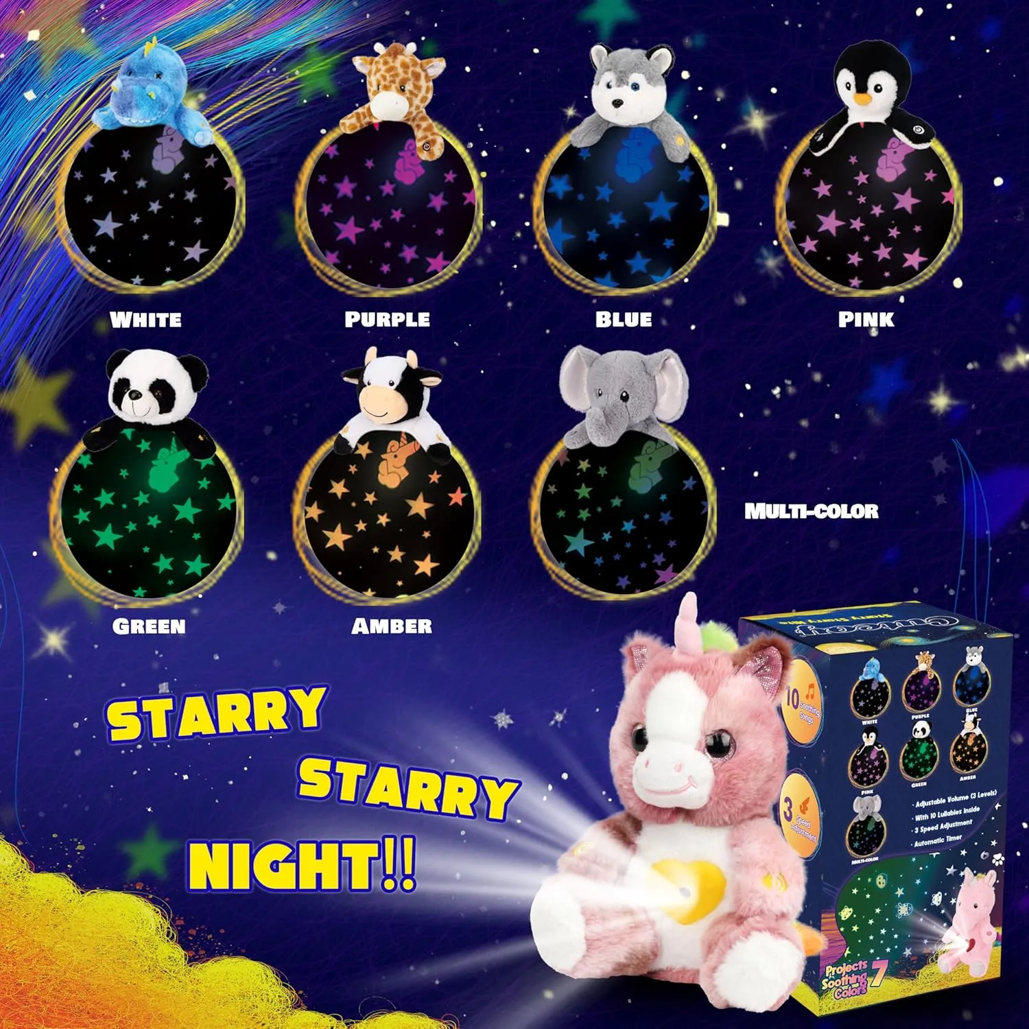 Cuteoy Plush Dirty Pink Unicorn Star Projector Musical Adjustable Singing Night Light Stuffed Animals Glowing Plushies Toy Gifts for Kids Birthday Easter Christmas,12''