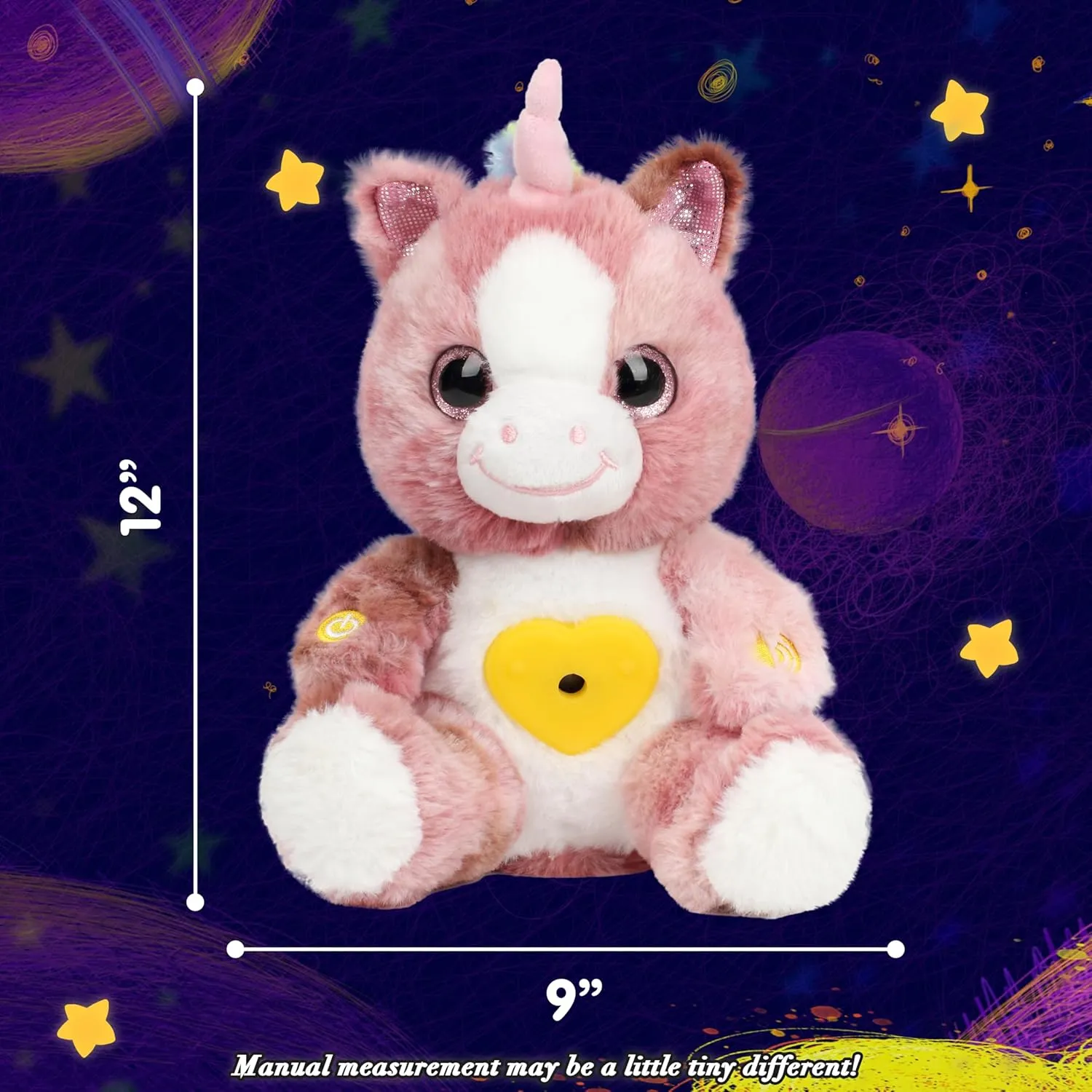 Cuteoy Plush Dirty Pink Unicorn Star Projector Musical Adjustable Singing Night Light Stuffed Animals Glowing Plushies Toy Gifts for Kids Birthday Easter Christmas,12''