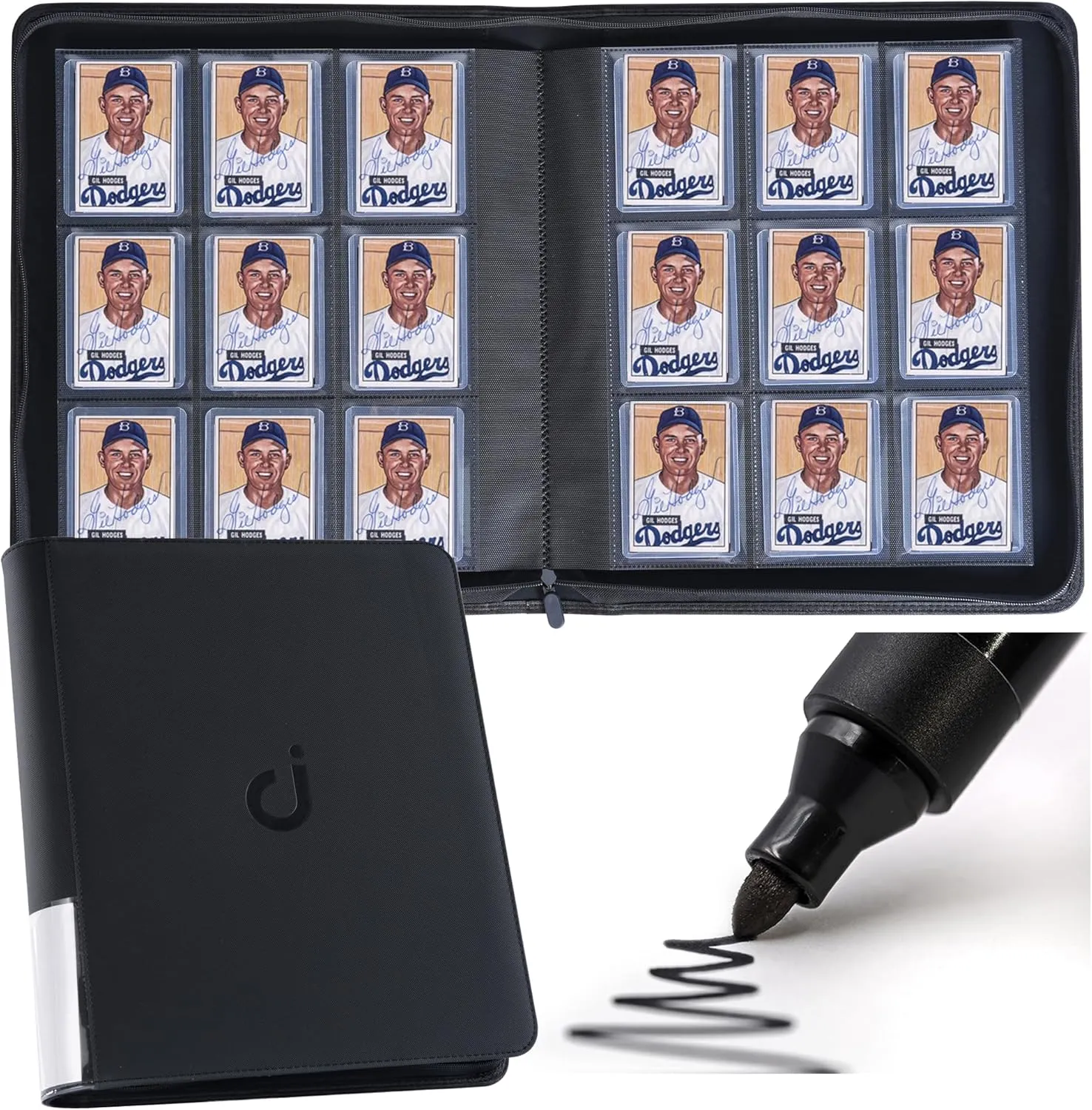 D DACCKIT Toploader Binder, Holds 288 Toploaders - 9-Pocket Top Loader Binder for 3" x 4" Rigid Card Holders for Trading Cards or Sports Cards（Classic Black Model A）