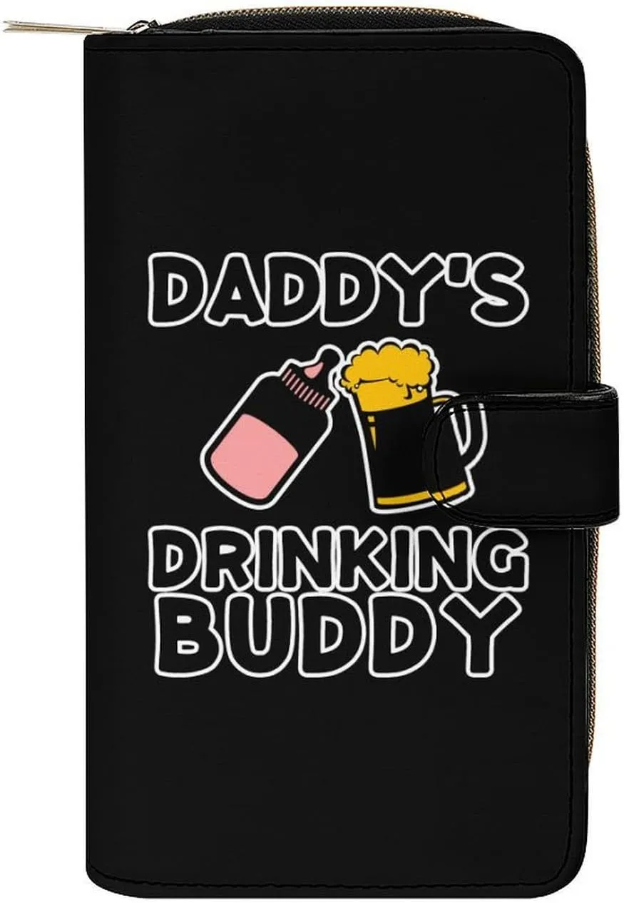 Dad Drinking Partner Purses for Women Zipper Leather Clutch Purse Travel Handbag Card Case Wallet