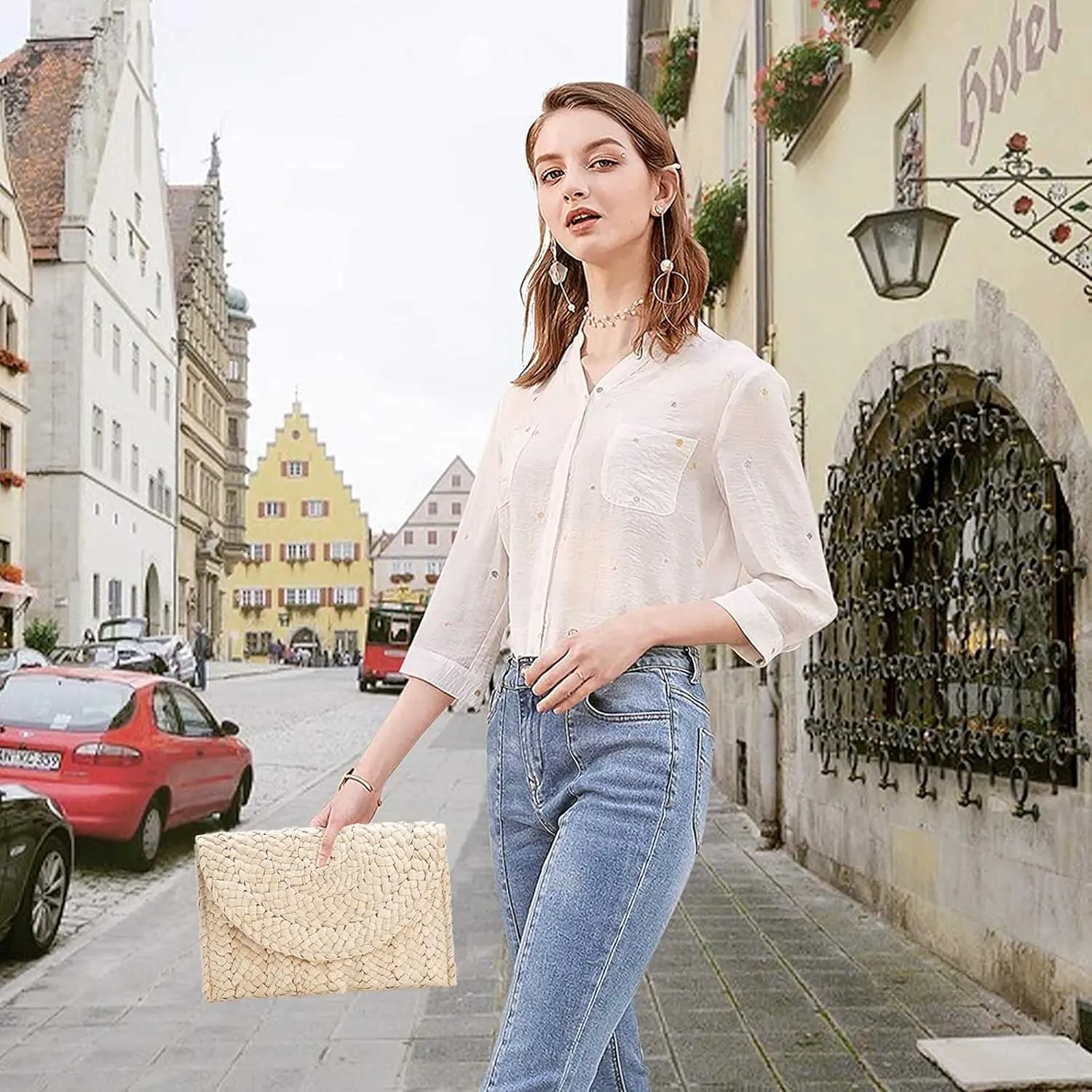 Dailyacc Straw Shoulder Bag For Women Woven Purse Beach Envelope Clutch Straws Wallet