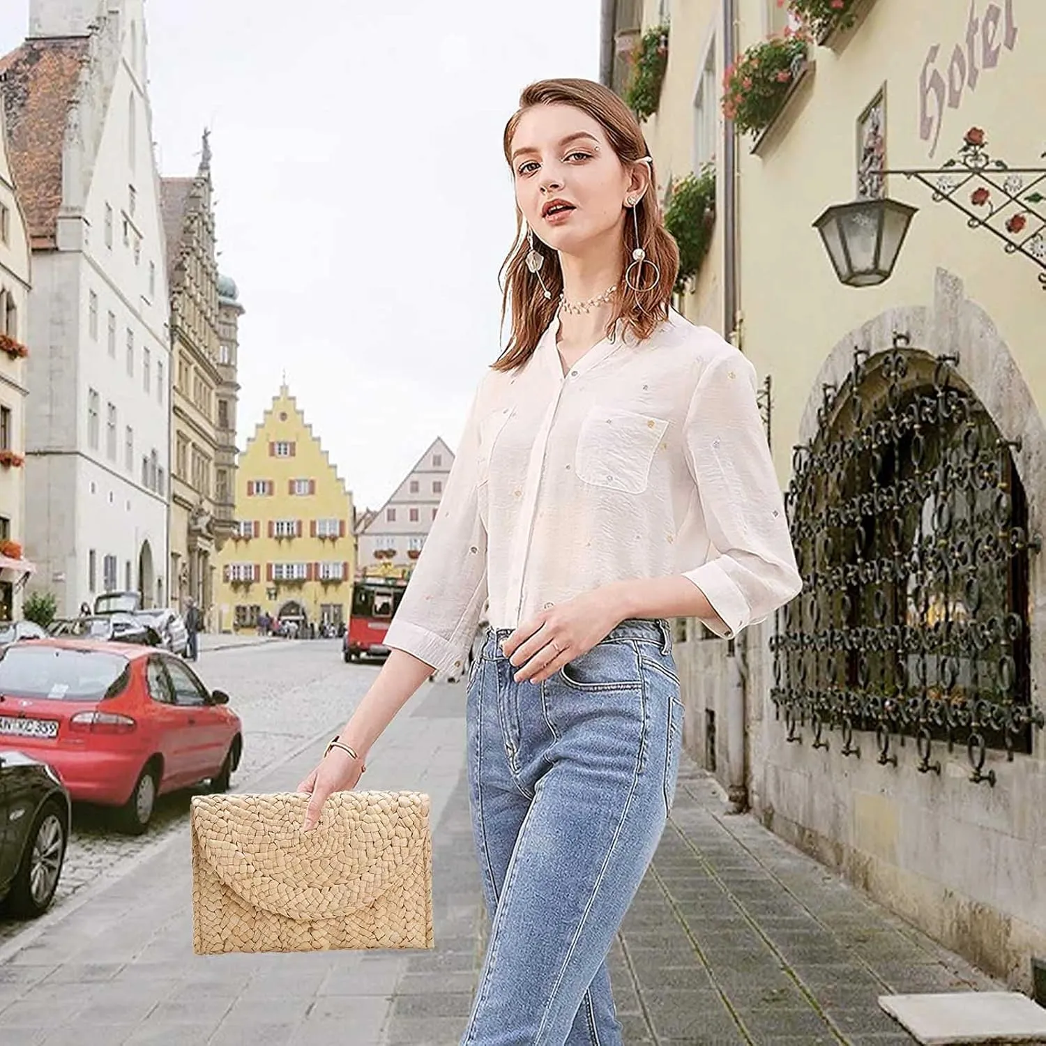 Dailyacc Straw Shoulder Bag For Women Woven Purse Beach Envelope Clutch Straws Wallet