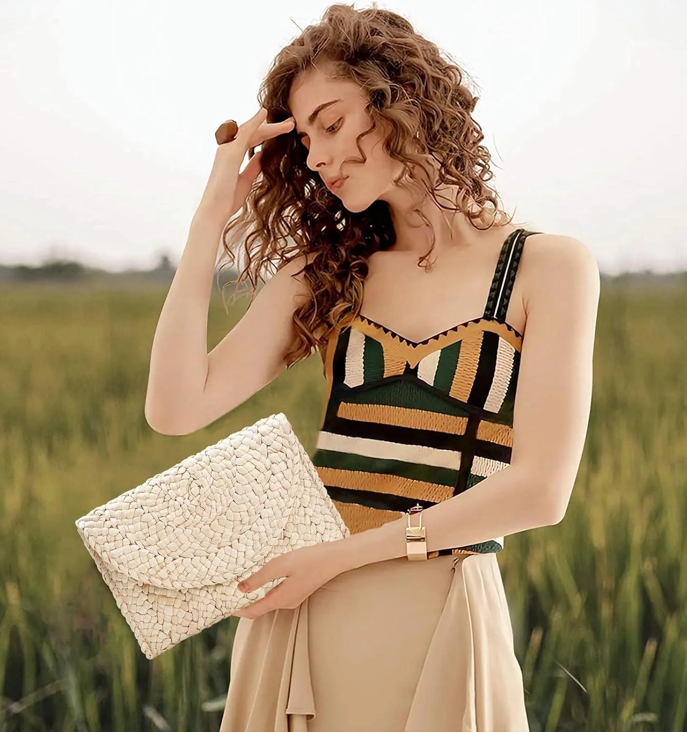 Dailyacc Straw Shoulder Bag For Women Woven Purse Beach Envelope Clutch Straws Wallet