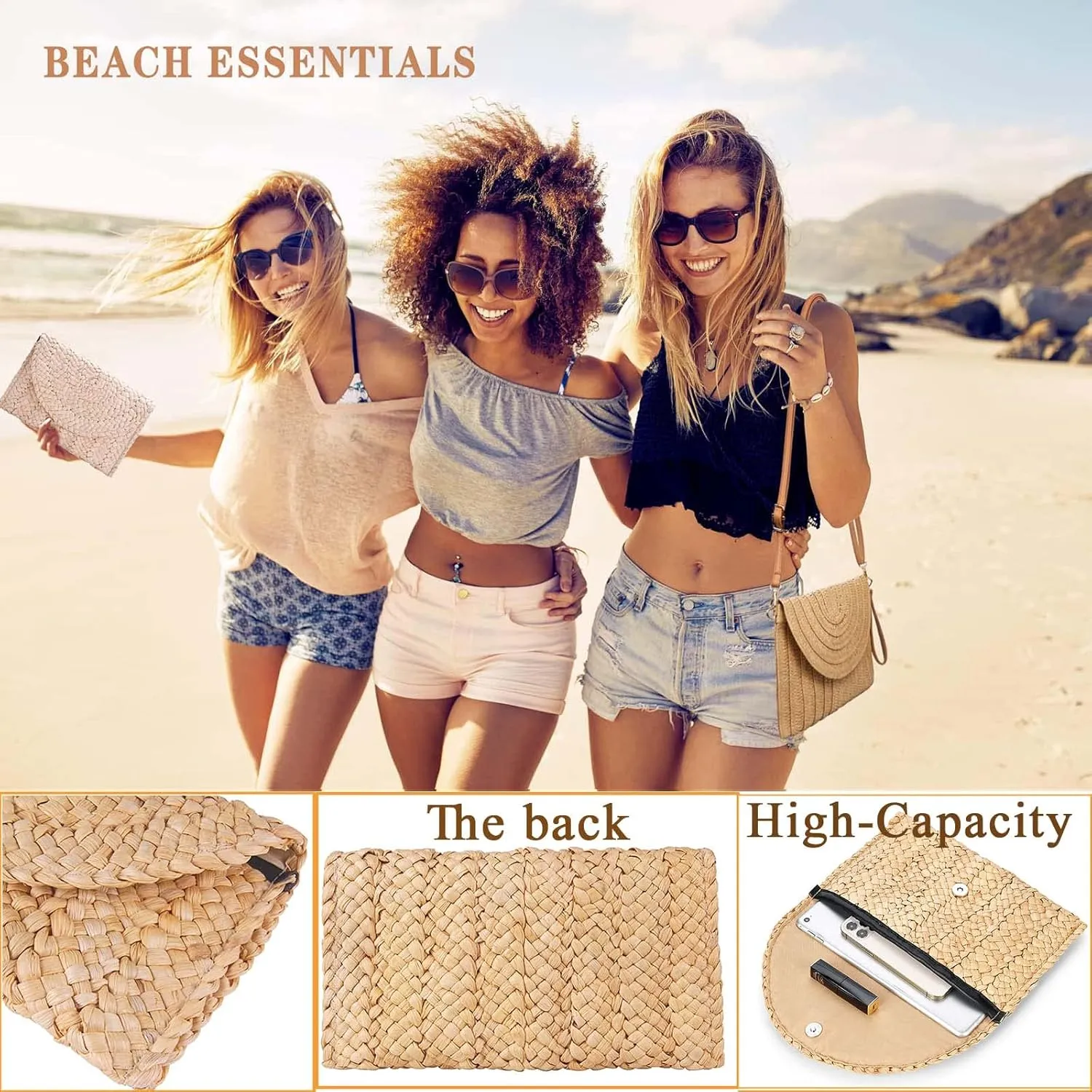 Dailyacc Straw Shoulder Bag For Women Woven Purse Beach Envelope Clutch Straws Wallet
