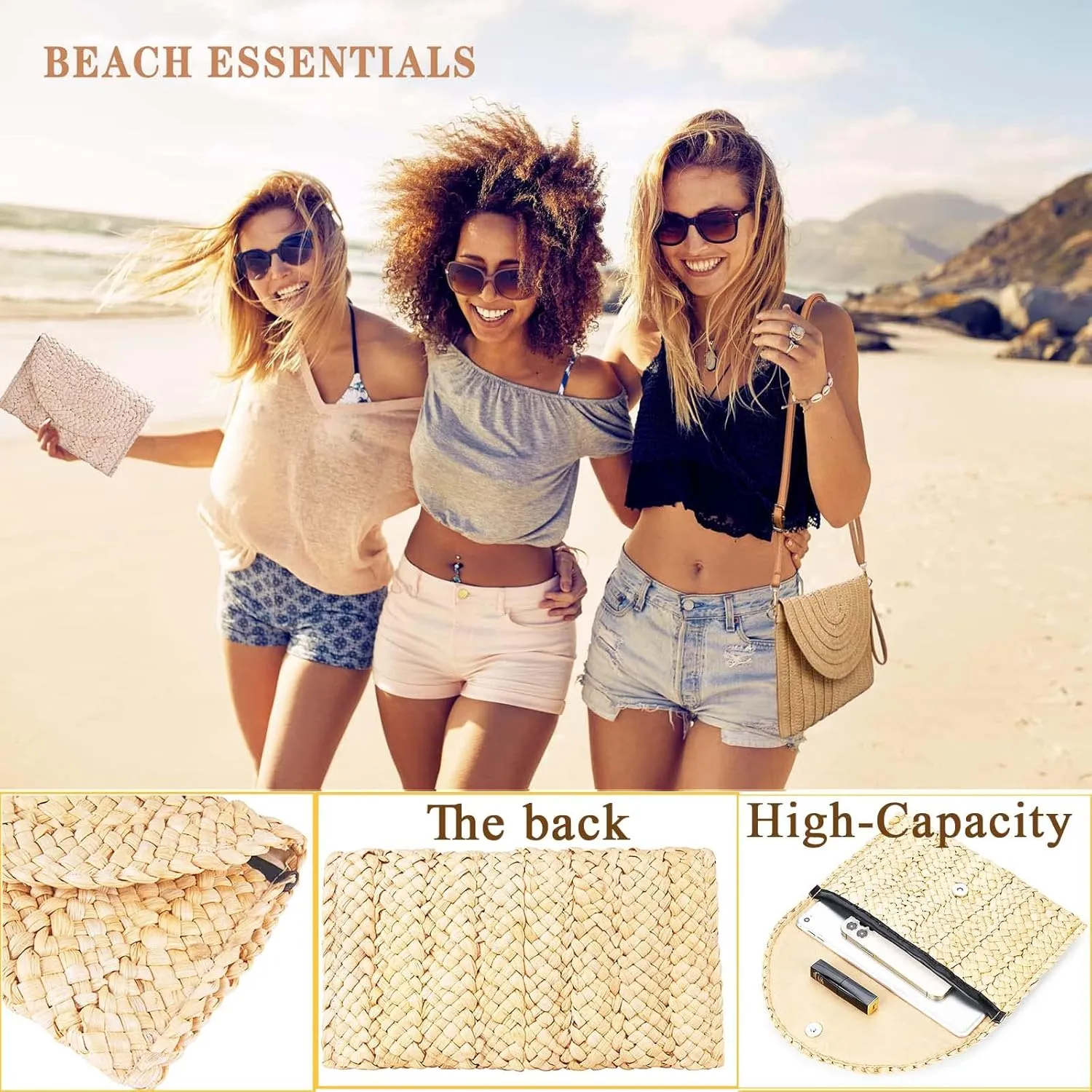 Dailyacc Straw Shoulder Bag For Women Woven Purse Beach Envelope Clutch Straws Wallet