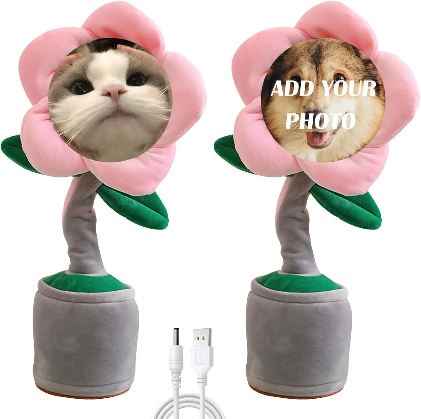 Dancing Flower with Custom Face,Personalized Photo UV Printed with Voice Recording,Repeats What You Say,Interactive Gifts for Friends Birthday Festival (Light Pink)