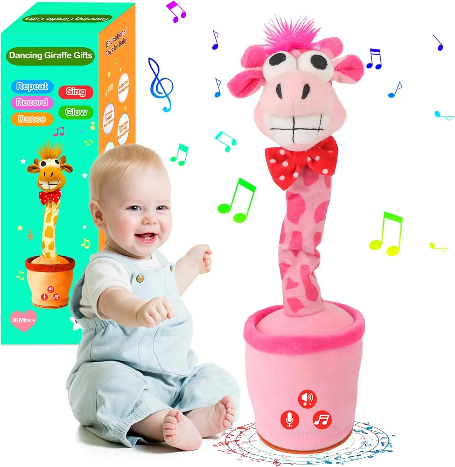 Dancing Talking Giraffe Toy for Baby Toddler, Boys Girls Gifts Singing Mimicking Recording Repeating What You Say Baby Toys with 120 English Songs (Pink)