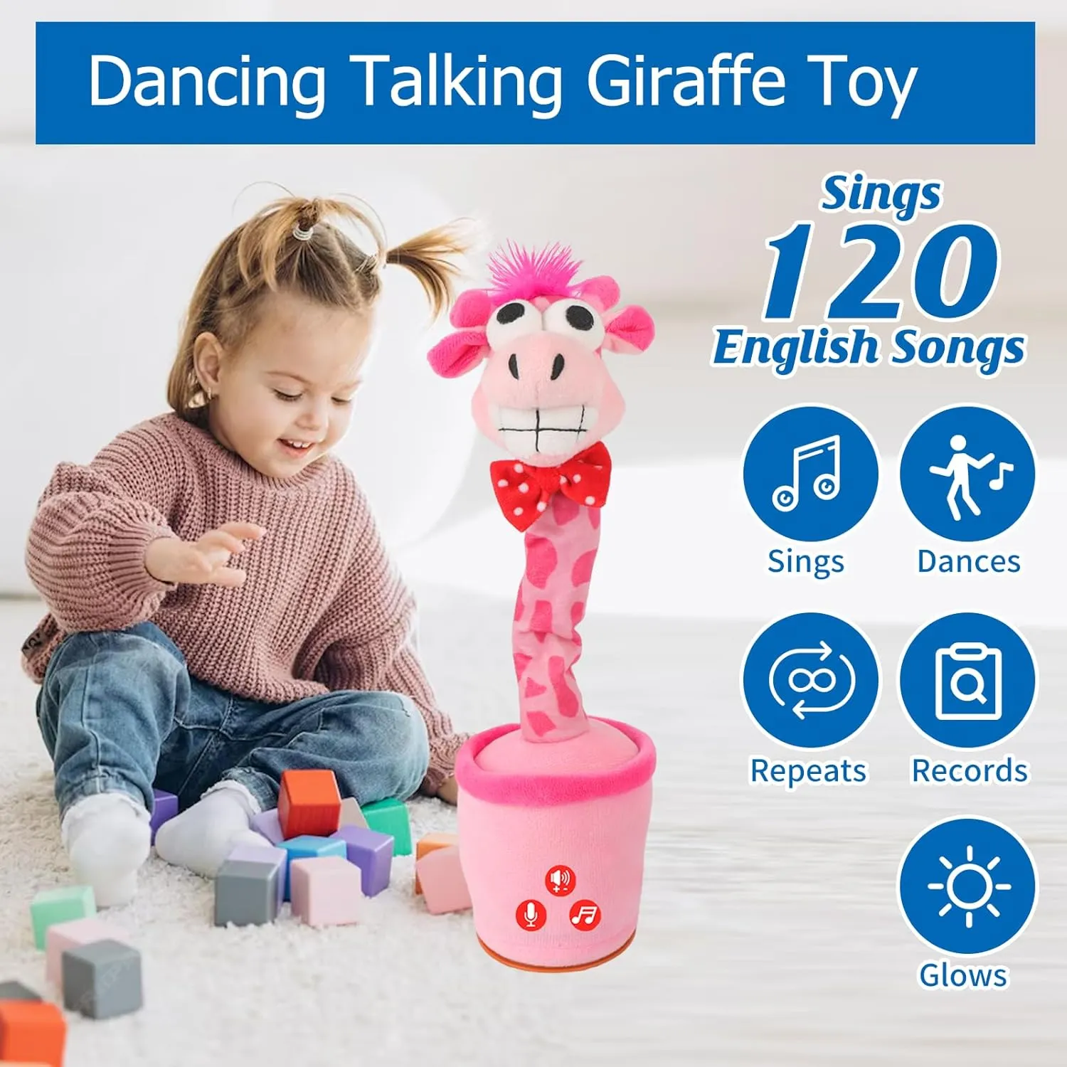 Dancing Talking Giraffe Toy for Baby Toddler, Boys Girls Gifts Singing Mimicking Recording Repeating What You Say Baby Toys with 120 English Songs (Pink)