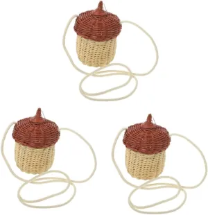 DECHOUS 3pcs Woven Boys and Girls Play Purse Toddler Photography Bag Acorn Shape for Girls