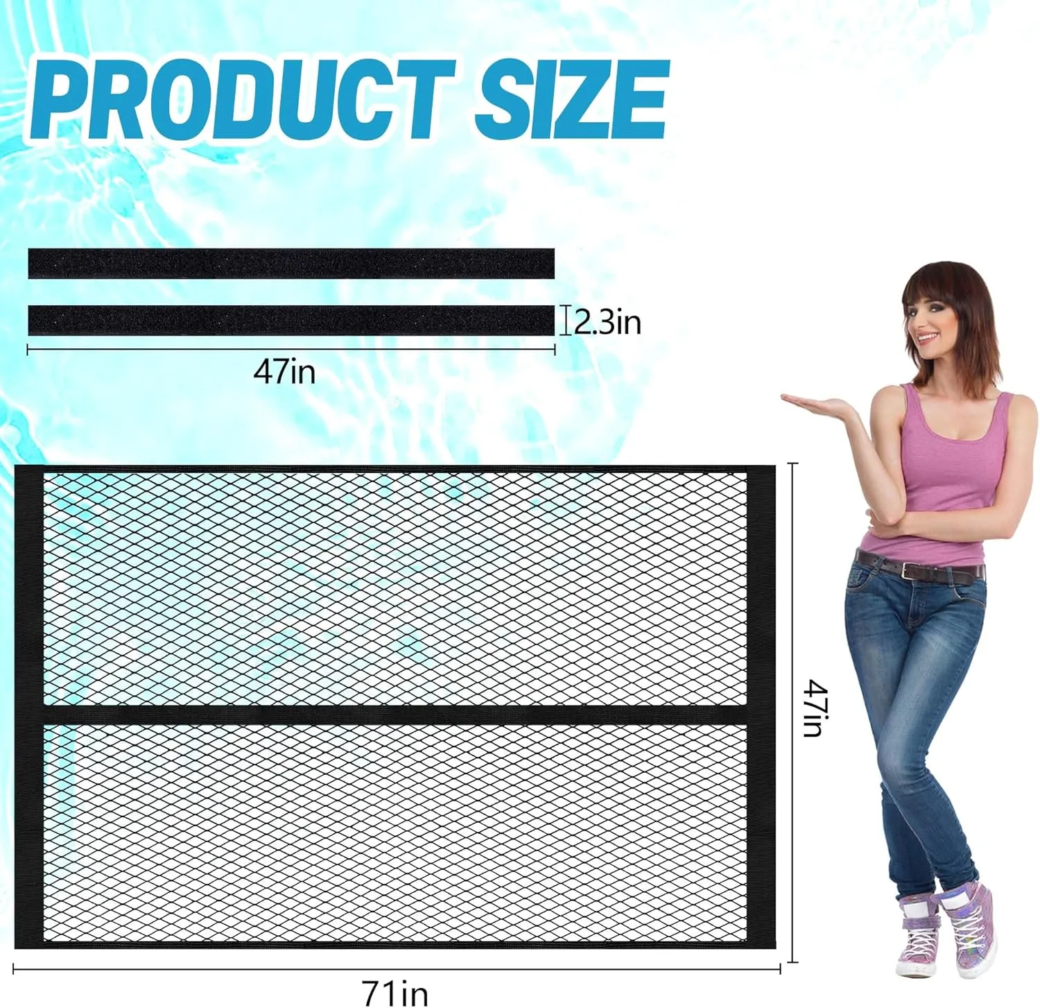 DECOHS 71" x 47" Extra Large Pool Toy Float Storage Net, Hanging Poolside Fence Toys Net Holder, Heavy Duty Elastic Pool Toys Mesh Organizer for Inflatable Rafts, Pool Floats, Balls, Swimming Ring