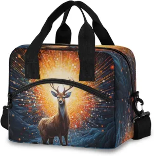 Deer with Glowing Star Lunch Box for Men Women Adults Insulated Lunch Bag Cooler Bag with Adjustable Shoulder Strap for Work Picnic Travel155