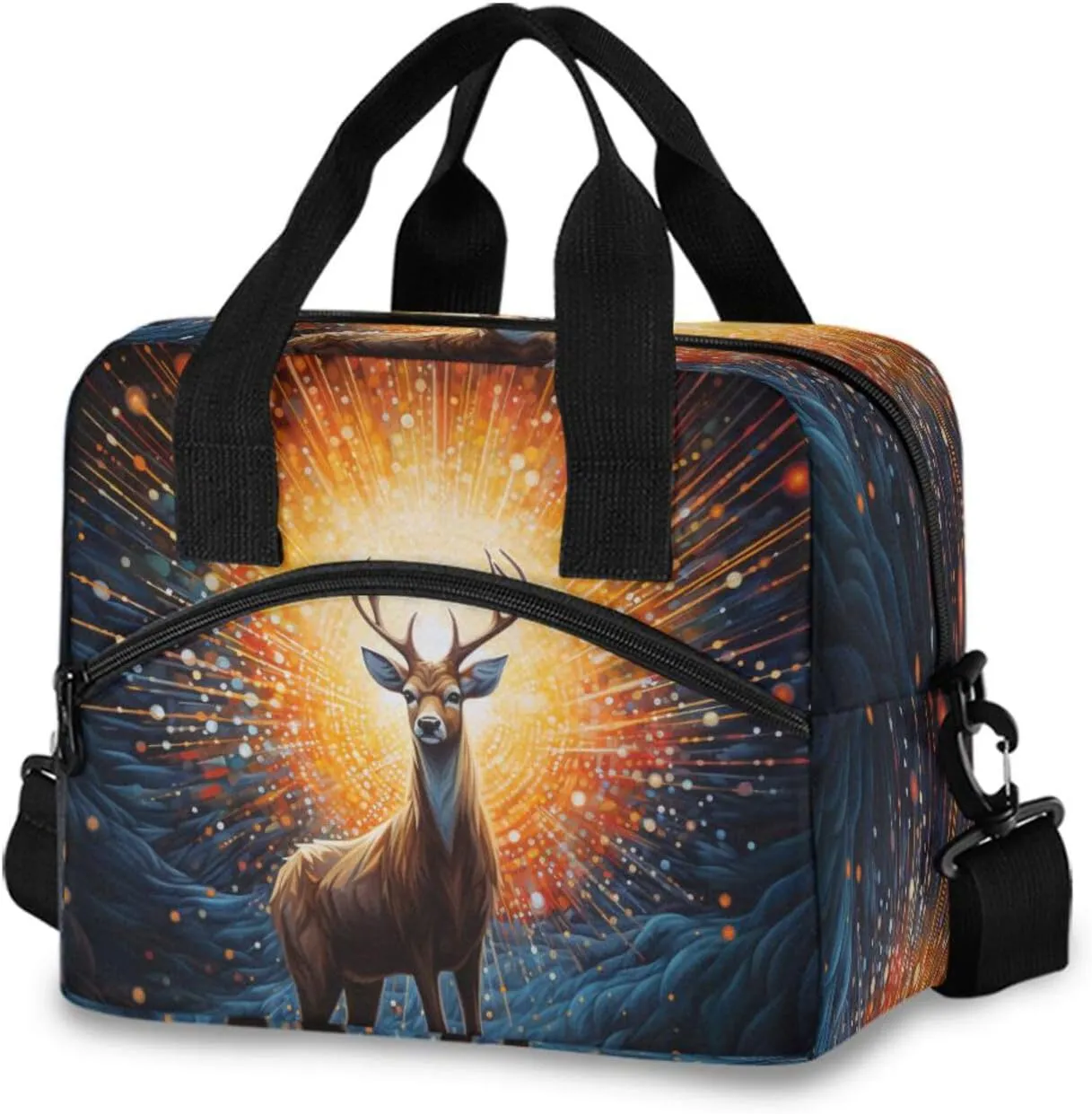 Deer with Glowing Star Lunch Box for Men Women Adults Insulated Lunch Bag Cooler Bag with Adjustable Shoulder Strap for Work Picnic Travel155
