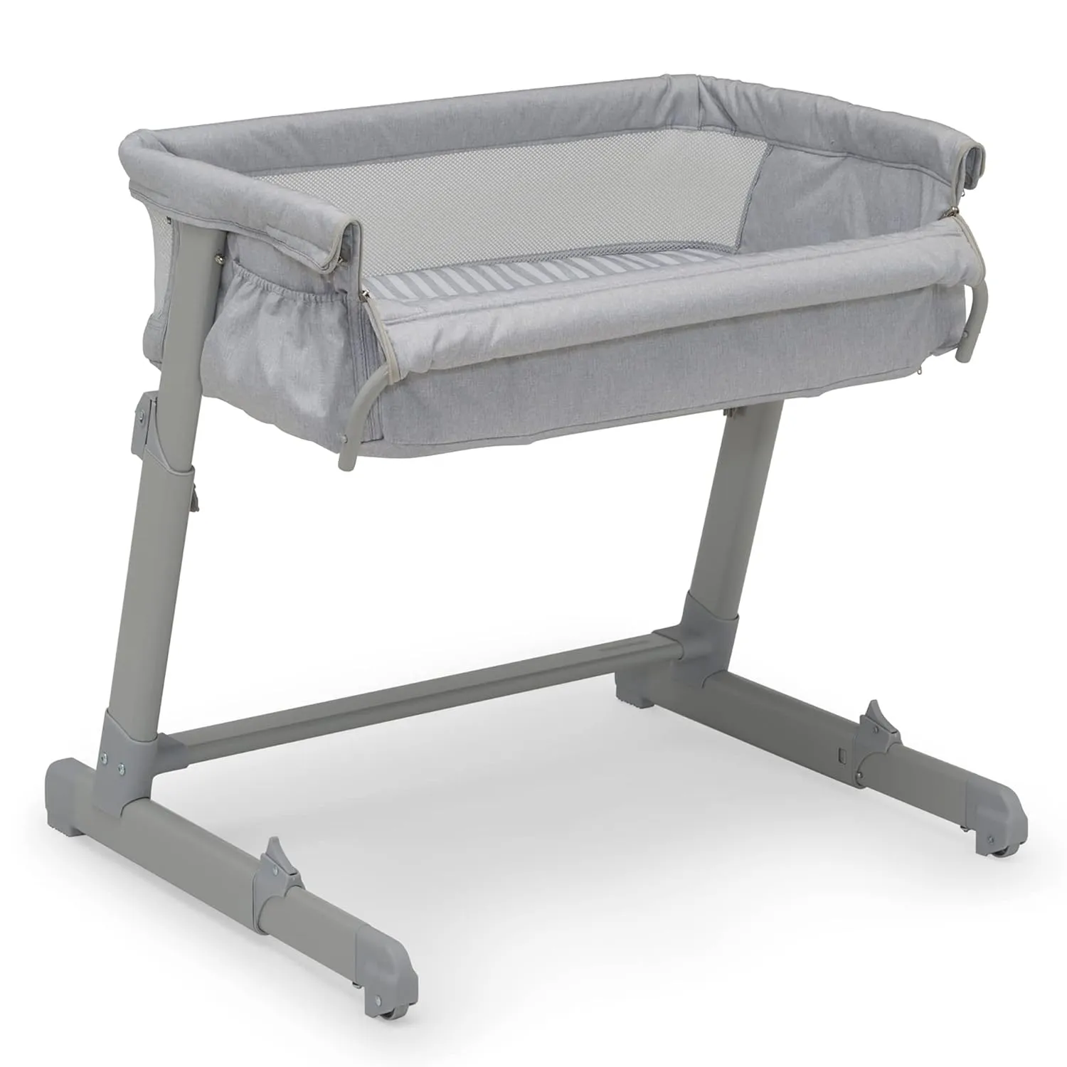 Delta Children Gap babyGap Whisper Bedside Bassinet Sleeper with Breathable Mesh and Adjustable & Gap babyGap Deluxe Play Yard, Grey Stripes